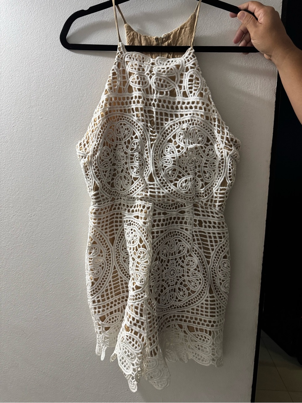DO+BE White Crochet Halter Mini Dress